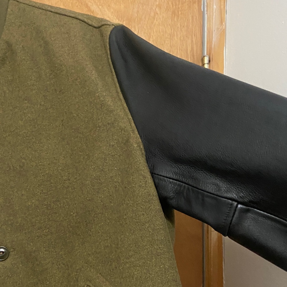 Schott nyc Olive Green and Black Men's  vintage Varsity Jacket - Picture 5 of 16